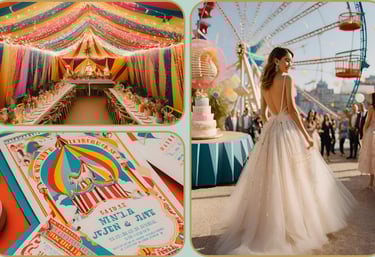 a woman in a wedding dress and a carnival carnival