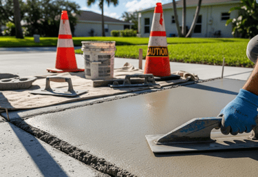 a man is laying concrete on the ground
