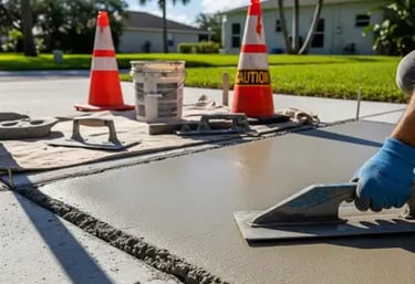 a man is laying concrete on the ground