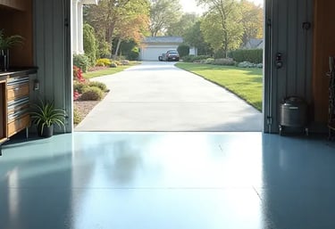 a garage with an epoxy floor coating