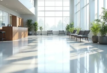 A large showroom with Polished Concrete floor