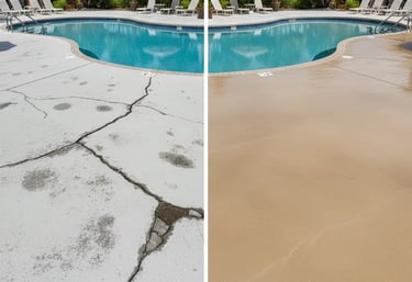 a before and after  of a pool deck resurfacing