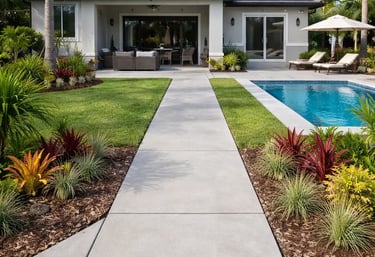 Concrete walkway connecting backyard patio at a Hollywood, FL home
