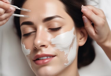 A serene spa setting with soft lighting and a treatment table ready for a facial.