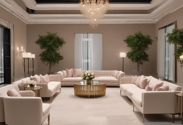 An inviting reception area featuring modern furnishings and a warm ambiance.