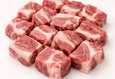 Lamb flank curry cut, boneless chunks for quick cooking recipes.