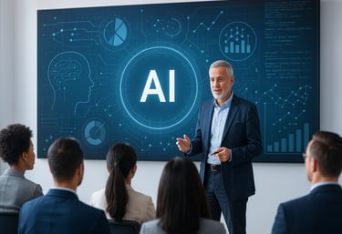 Person standing in front of class and teaching AI