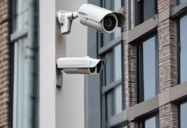 A high-tech CCTV camera monitoring a secure area.