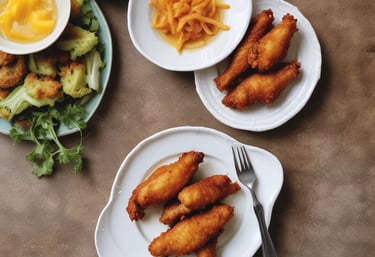 A gourmet burger topped with lettuce is placed on a tray accompanied by golden potato wedges and three small dishes filled with orange cheese sauce, red ketchup, and a creamy mustard sauce.