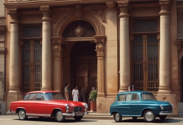 A multi-level, modern retail store with a large glowing logo on the exterior. The store features wide glass windows and numerous people inside, suggesting a bustling atmosphere. The building's architecture includes clean lines and a symmetrical design, integrating greenery outside.