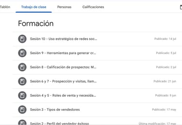 Plataforma con cursos pre grabados sobre ventas, negociación, prospección, redes sociales y más