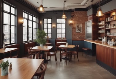 A room under renovation with unfinished walls and windows. A person is working on the floor, surrounded by construction materials including paint buckets, wooden planks, and plastic sheets. Sunlight streams in through the large windows, casting shadows on the partially plastered walls.