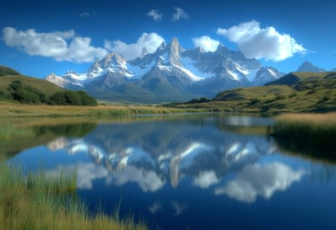 Cerro Torre reflecting in a mountain lake in Los Glaciares National Park,