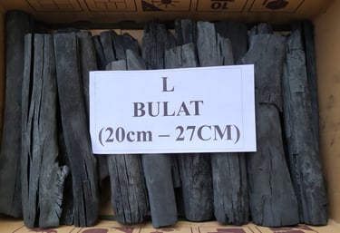 a box of binchotan charcoal white paper with a sign that says bullat