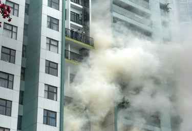 large apartment building on fire