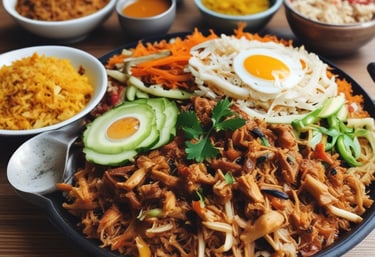 A luxurious black and gold plated dish featuring spiced crab with vibrant garnishes on a dark elegant table.