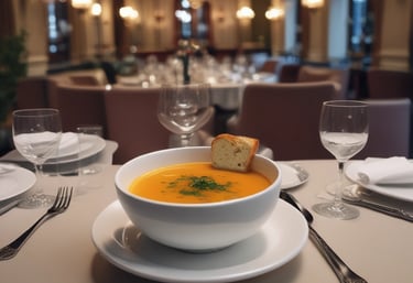 A luxurious black and gold plated dish featuring spiced crab with vibrant garnishes on a dark elegant table.