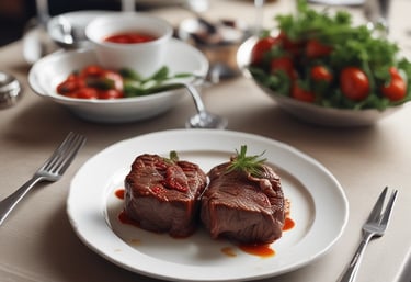 A luxurious black and gold plated dish featuring spiced crab with vibrant garnishes on a dark elegant table.