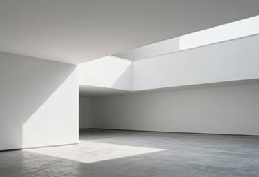 A minimalist white architectural space with clean lines and soft shadows, symbolizing clarity and precision, Global Business / Corporate.