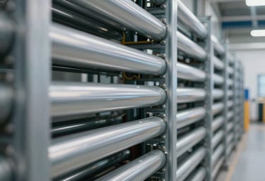 Clean perspective shot of organized cable tray systems mounted in a modern industrial corridor, reflecting professional North American / Industrial engineering.