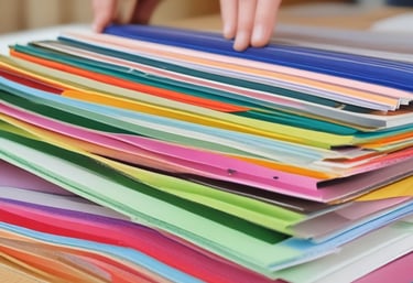 Variety of custom printed products including calendars, stickers, and laser engraved items arranged neatly.