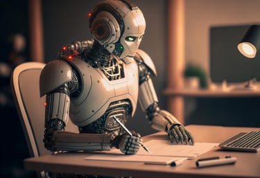 Imagem de um robô RPA (Automação de Processos Robóticos), automatizando tarefas repetitivas