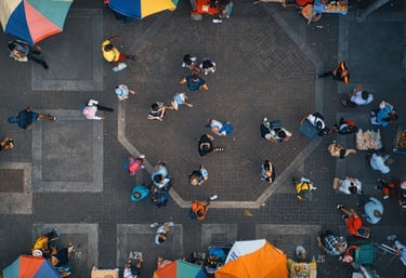 Aerial view of people in the Rodrigues Market