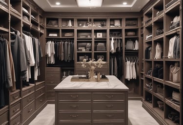 a closet with a marble counter top and a marble counter top