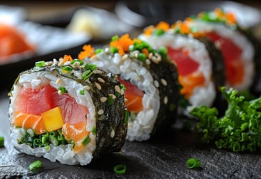 a sushi with vegetables and vegetables on a table