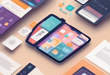 A bustling trade show or exposition with numerous booths displaying technology and financial services. People are interacting and walking around the exhibits, giving the scene a dynamic and busy atmosphere.