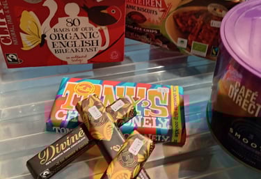 A selection of fairtrade products at Traidpoint Halesowen