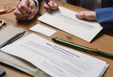 A modern office space with several people working at their desks, featuring computers, paperwork, and office equipment. The room is well-lit with overhead lighting and windows allowing natural light.