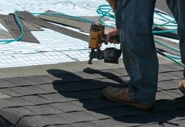503 ROOFERS -roofing contractor installing architectural asphalt shingles using high-speed nail-gun