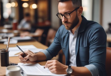 A computer screen displaying a data analytics dashboard with graphs and charts. A blue line graph shows fluctuations in data over time, and a section highlights the number of page views. A pie chart is partially visible, indicating a breakdown of different data elements.