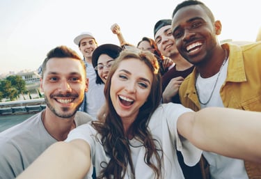 Happy people smiling.