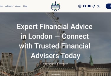 Screenshot of FinancialAdviceLondon.com homepage created by Rachael P Henry, part of the RPH Group