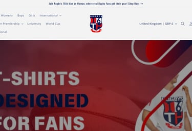 Screenshot of Rugbys16th.com homepage created by Rachael P Henry, part of the RPH Group