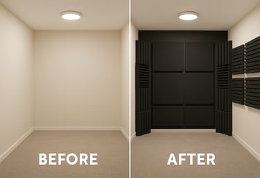 before and after adding acoustic foam panels