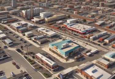 A conceptual rendering of a large therapeutic community with 3D housing units.