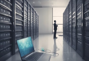 A large, modern office building with multiple floors and a predominantly glass facade. The building features the logo 'BCI' prominently on its exterior. The sky is a clear, bright blue, and there are some trees visible to the right of the structure.