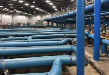 A man is working in a room with a marble-tiled wall and a window surrounded by metal frames. The man is wearing a gray shirt and white pants, using tools for what appears to be an installation or maintenance task. The ceiling is blue with several recessed lights.