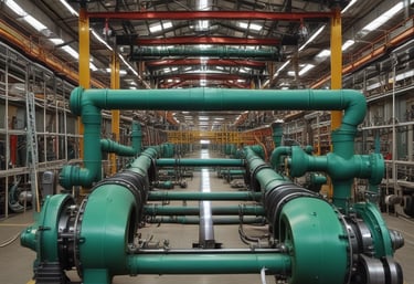 A brick building with a large sign reading 'WRF & S N Plumbing & Heating' on the front facade. There are advertisements for Goulds Pumps, water conditioners, and supplies on the wall. The storefront features large glass windows displaying plumbing-related items. The door on the left is labeled '15 N Main' and there is a sign indicating propane cylinder refills.