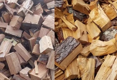 Split image of a pile of pine and microcarpa