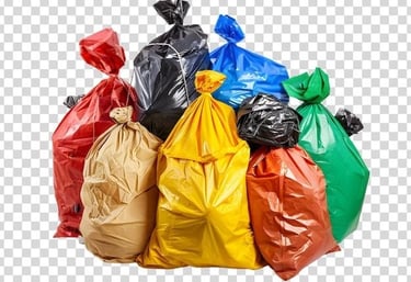a pile of garbage bags with a lot of different colors