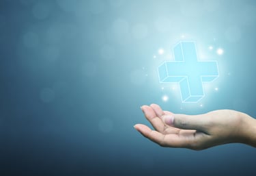 envoie d'énergie par la paume de la main, fond bleue