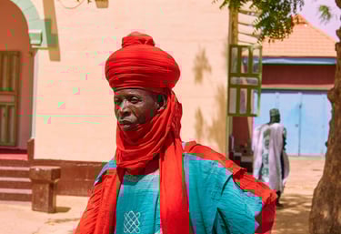A man in a red and blue outfit