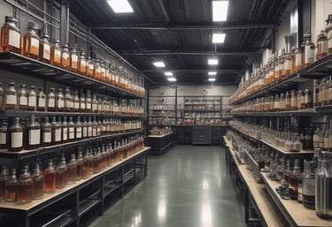 A beautifully arranged display of luxurious fragrance bottles.