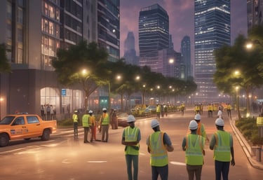 A modern engineering office with professionals collaborating.