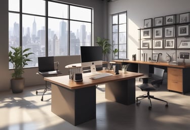 a man riding a skateboard down a street next to tall buildings