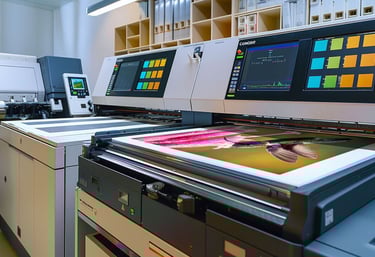 a printer machine with a large print of a woman's face